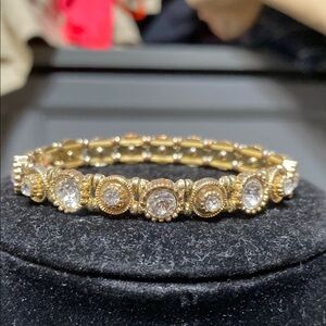 Vintage gold tone & rhinestone stretch link bracelet
